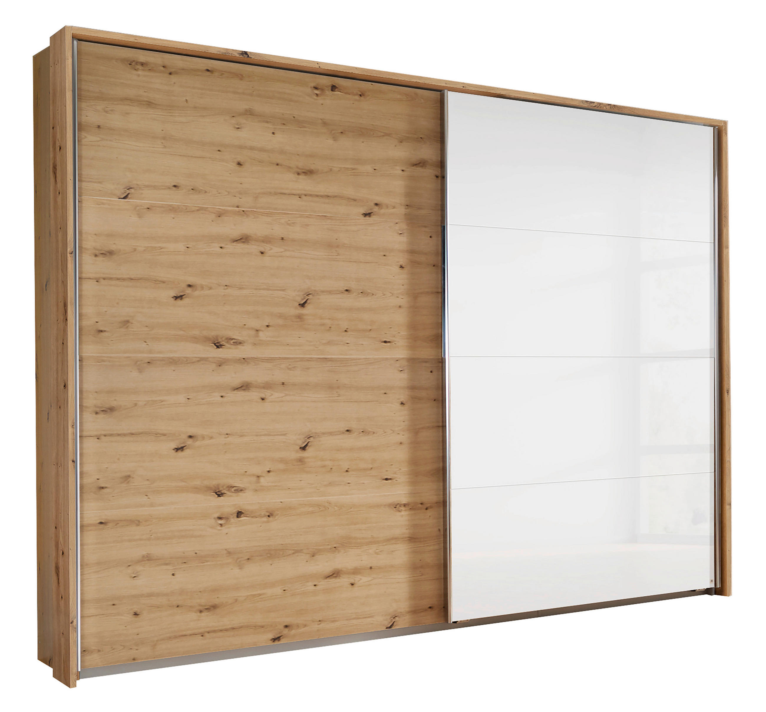OMARA Z DRSNIMI VRATI, bela, barve hrasta  - barve hrasta/bela, Design, kovina/steklo (226/210cm) - Carryhome