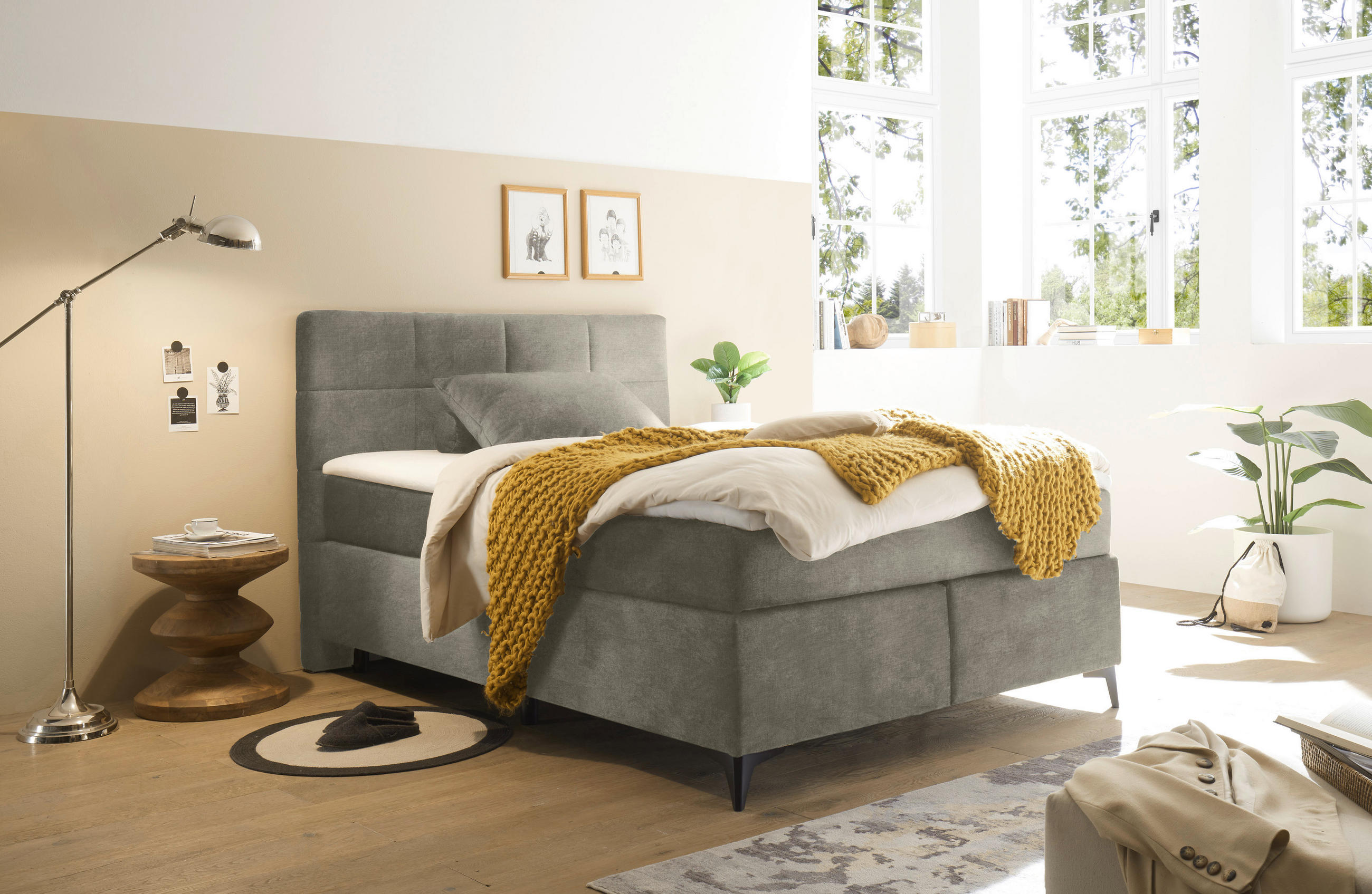BOXSPRINGBETT 140/200 cm  in Hellgrau  - Hellgrau/Schwarz, Design, Holzwerkstoff/Kunststoff (140/200cm) - Xora