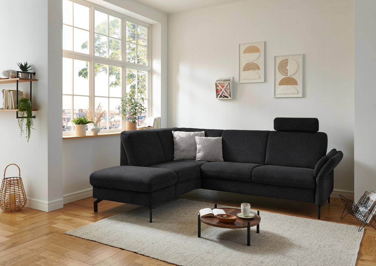 ECKSOFA in Flachgewebe Schwarz  - Schwarz, Konventionell, Textil/Metall (190/241cm) - Beldomo Comfort