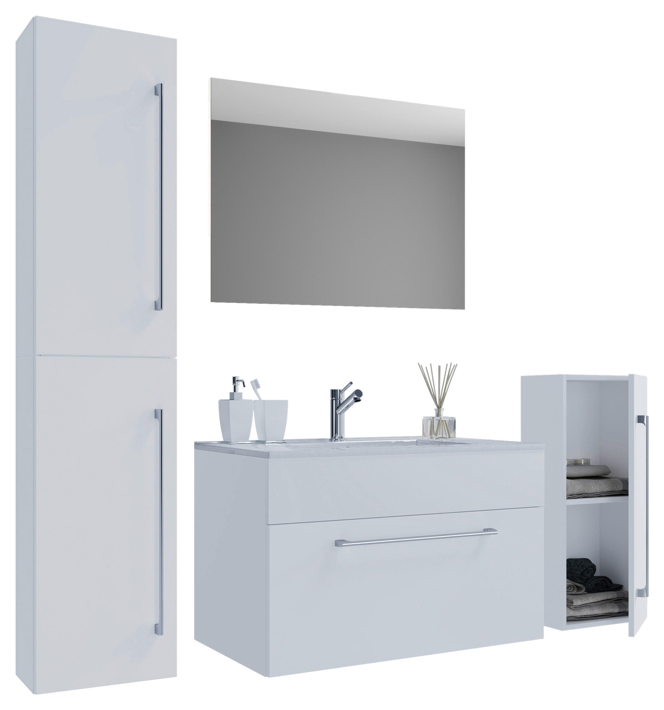 BADEZIMMER 5-teilig  in 146 cm  - Alufarben/Weiß, MODERN, Keramik/Holzwerkstoff (146cm) - MID.YOU