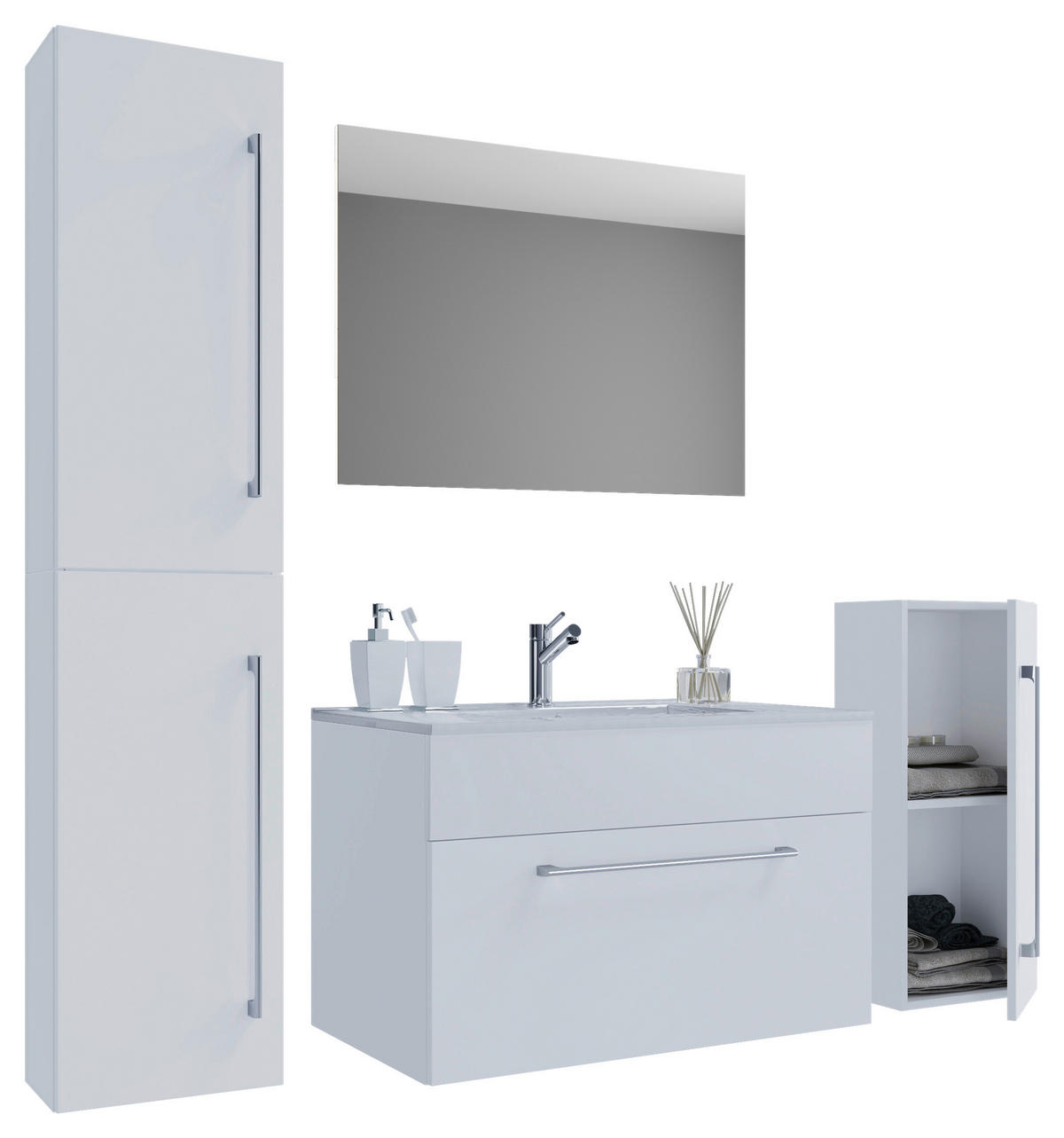 BADEZIMMER 5-teilig  in 146 cm  - Alufarben/Weiß, MODERN, Keramik/Holzwerkstoff (146cm) - MID.YOU