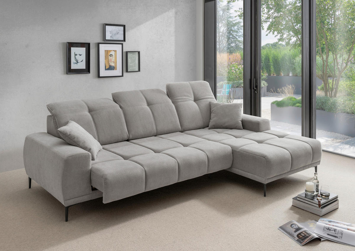 ECKSOFA Chenille Grau  - Schwarz/Grau, Basics, Textil/Metall (292/187cm) - Livetastic
