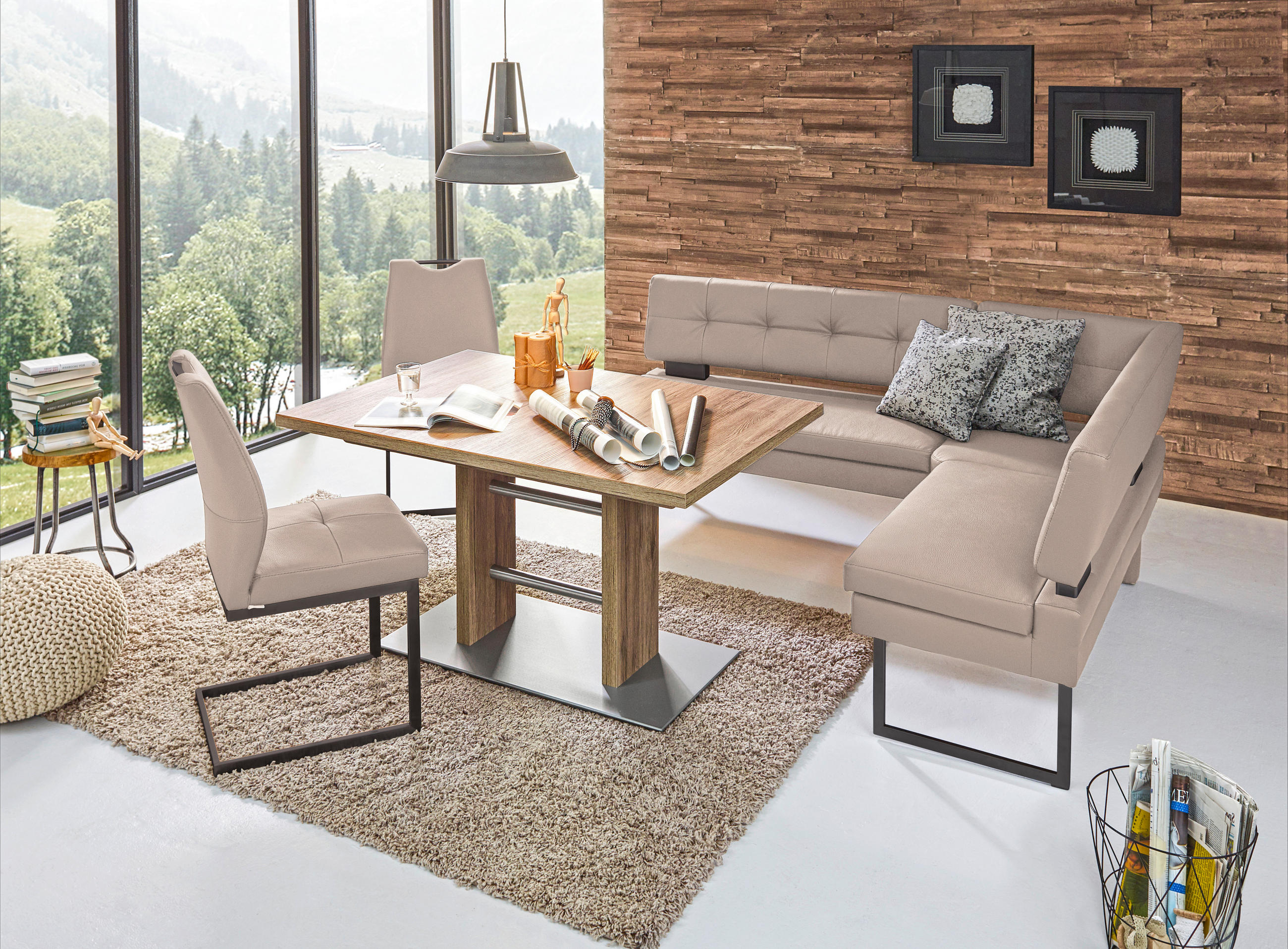 ECKBANK in Metall, Textil Creme - Creme/Schwarz, Design, Textil/Metall (200/158cm) - Dieter Knoll