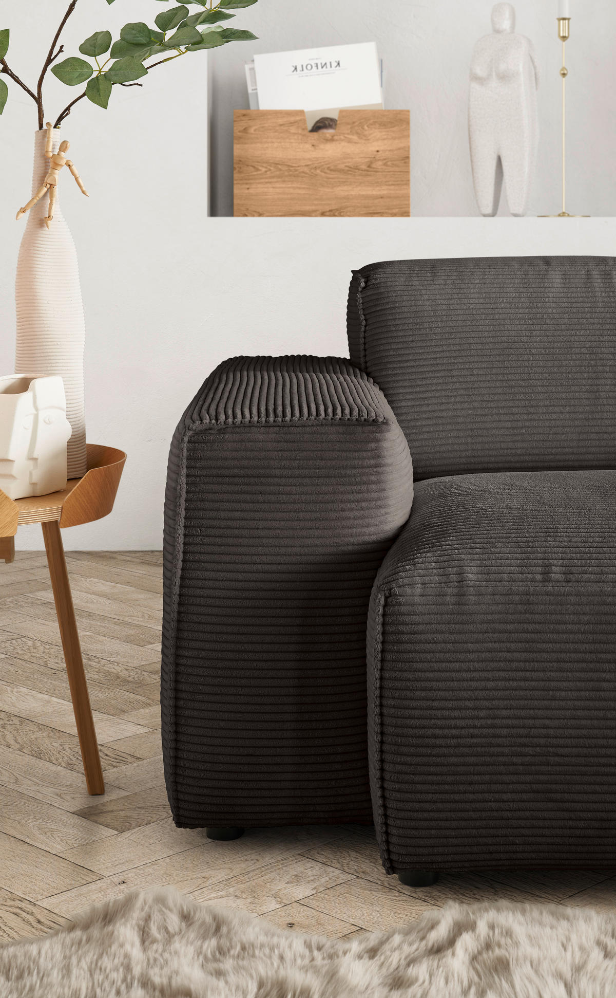 ECKSOFA 9125 Dunkelbraun, Mokka Cord  - Dunkelbraun/Schwarz, Design, Kunststoff/Textil (300/189cm) - Pure Home Lifestyle