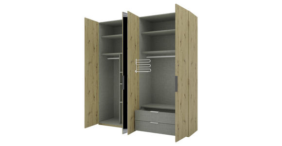 DREHTÜRENSCHRANK 200/223/62 cm 4-türig Eiche Artisan - Schwarz/Eiche Artisan, KONVENTIONELL, Glas/Holzwerkstoff (200/223/62cm) - Novel