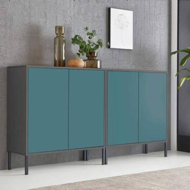 SIDEBOARD Mailand Set 2 + MF  in 158/86/33 cm  - Anthrazit/Petrol, MODERN, Holzwerkstoff/Metall (158/86/33cm) - MID.YOU