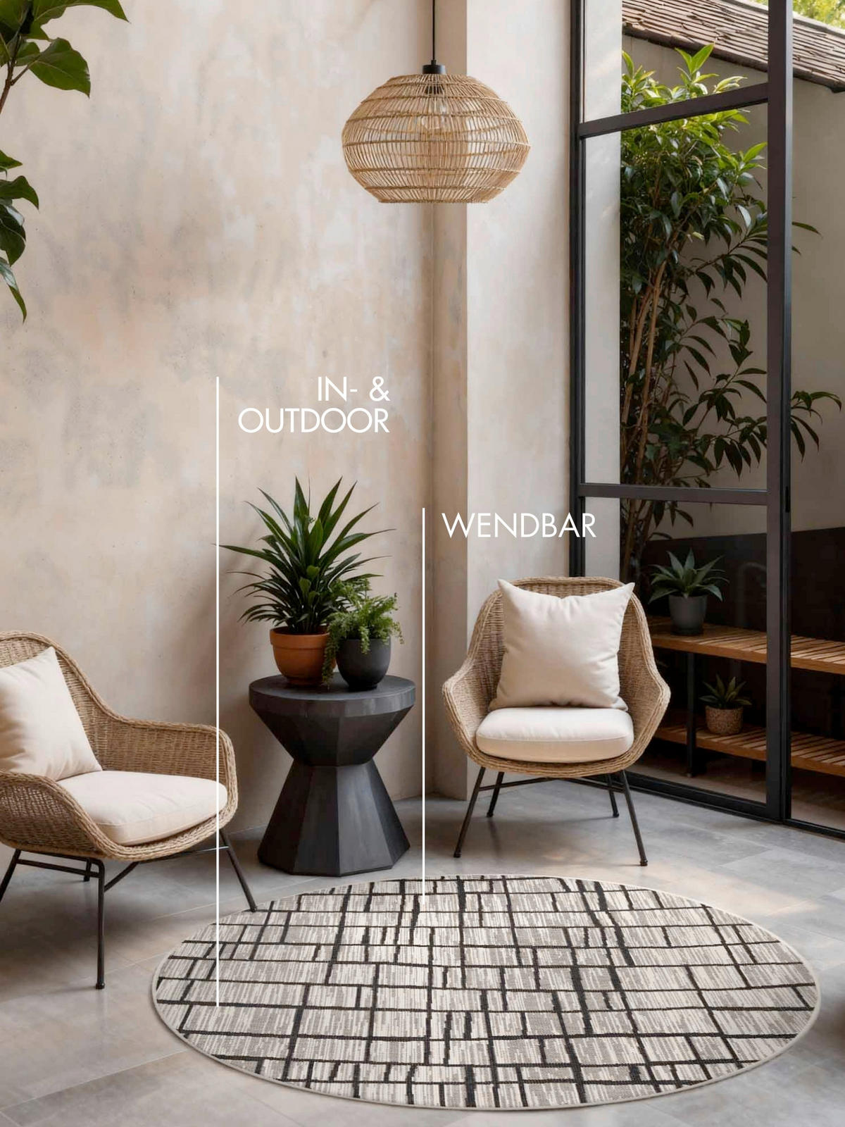 FLACHWEBETEPPICH 160 cm Haringey Schwarz, Weiß rund  - Schwarz/Weiß, Basics, Kunststoff (160cm)