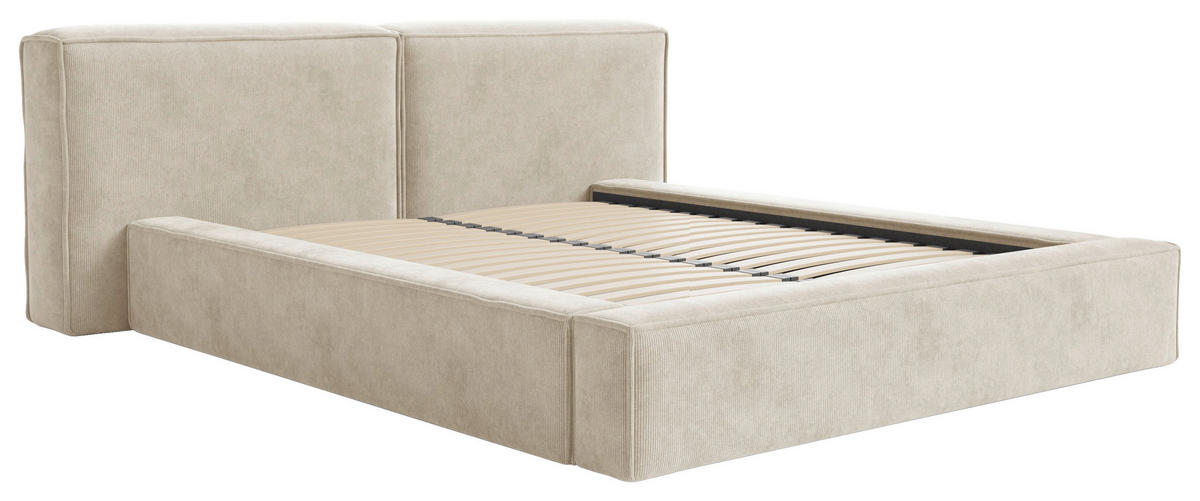 STOPPAD SÄNG ,160/200 cm  i beige  - beige/svart, Design, metall/trä (160/200cm) - Best Price