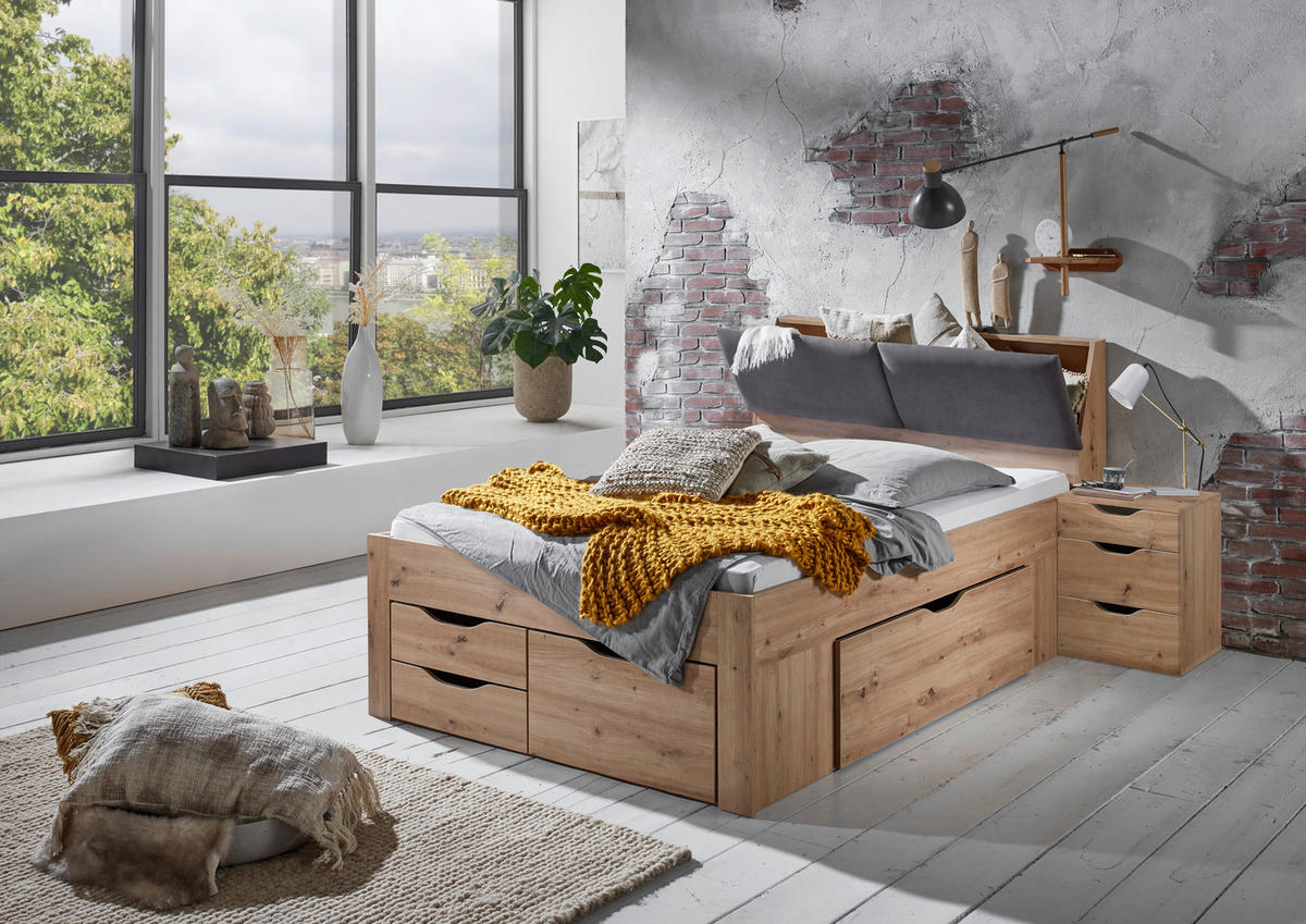 STAURAUMBETT 140/200 cm  in Eiche Artisan  - Eiche Artisan/Grau, KONVENTIONELL, Holzwerkstoff (140/200cm) - Boxxx