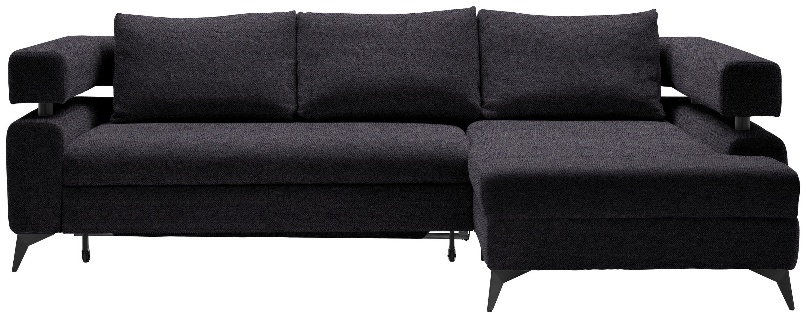 ECKSOFA in Chenille Schwarz  - Schwarz, Konventionell, Textil/Metall (265/184cm) - Hom`in