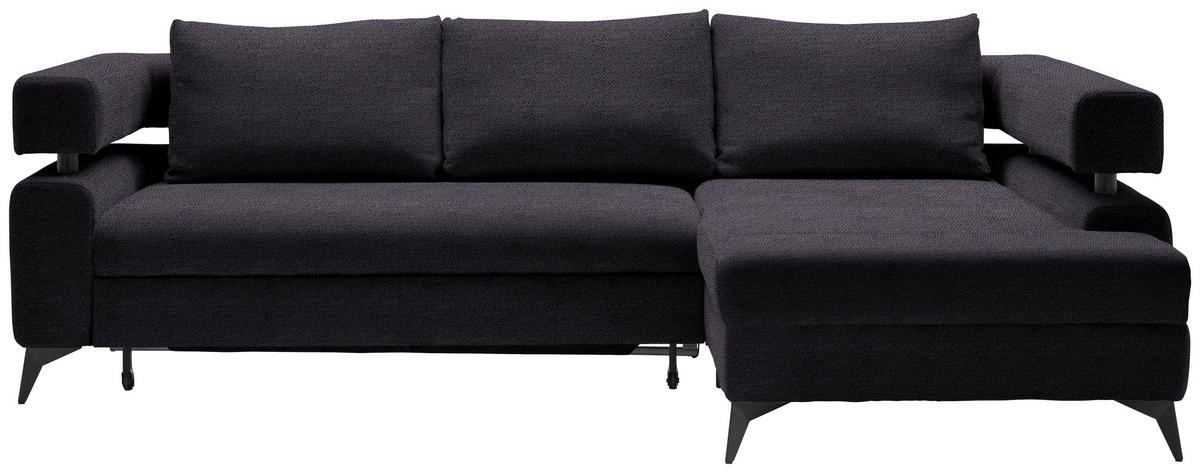 ECKSOFA in Chenille Schwarz  - Schwarz, Konventionell, Textil/Metall (265/184cm) - Hom`in