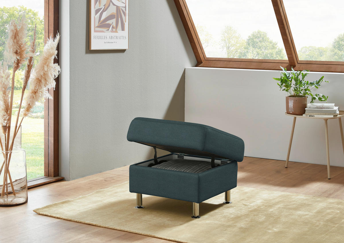 HOCKER in Textil Dunkelgrau  - Dunkelgrau/Alufarben, KONVENTIONELL, Textil/Metall (60/46/60cm) - Beldomo Comfort