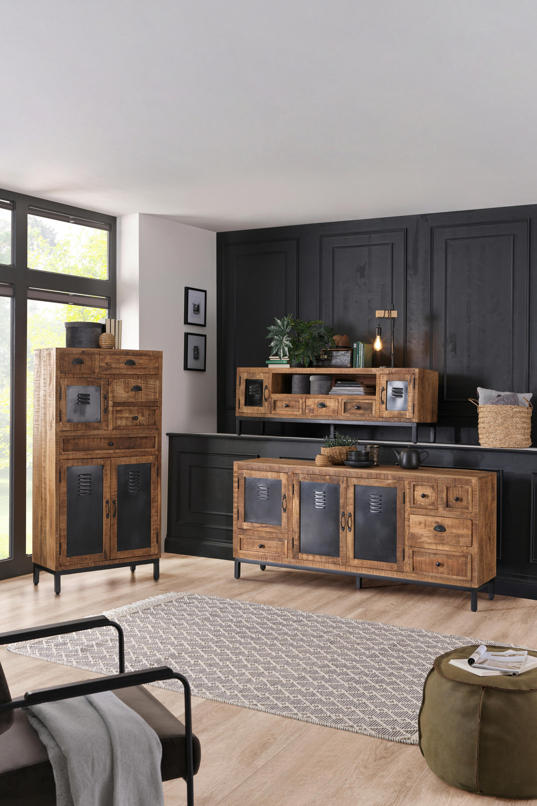 SIDEBOARD  in 185/85/40 cm  - Schwarz/Braun, LIFESTYLE, Holz/Metall (185/85/40cm) - Landscape