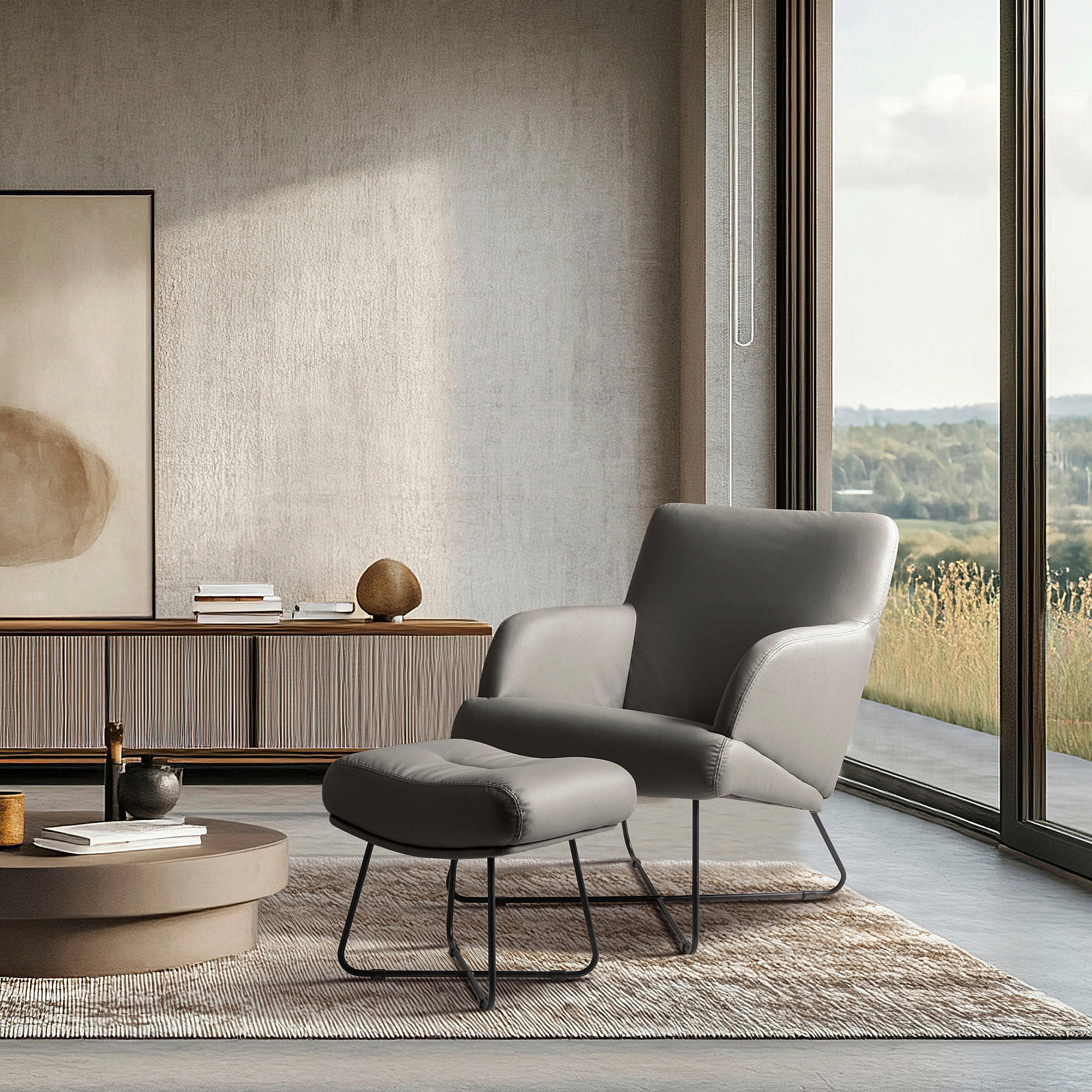 SESSELSET Lederlook Schieferfarben  - Schieferfarben/Beige, Design, Textil/Metall (67/87/74cm) - Livetastic