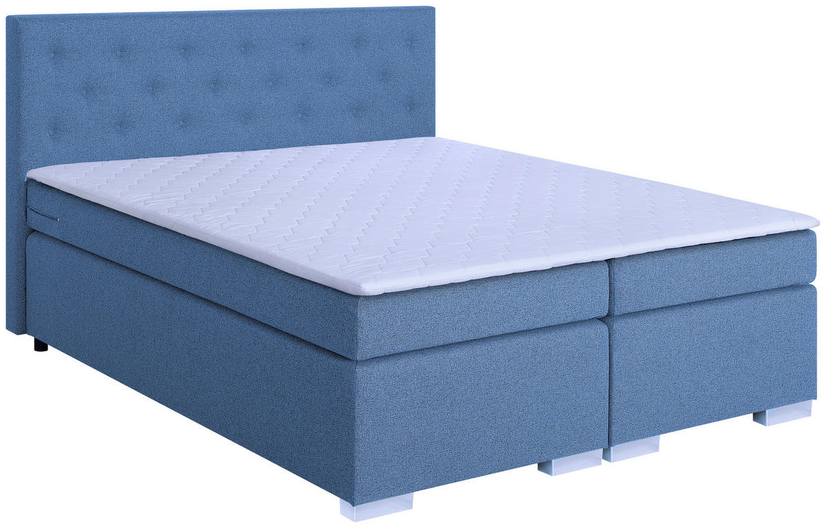 BOXSPRINGBETT 180/200 cm,  in Blau, Topper, Matratzen, H3 = fest  - Chromfarben/Blau, MODERN, Holzwerkstoff/Textil (180/200cm) - MID.YOU