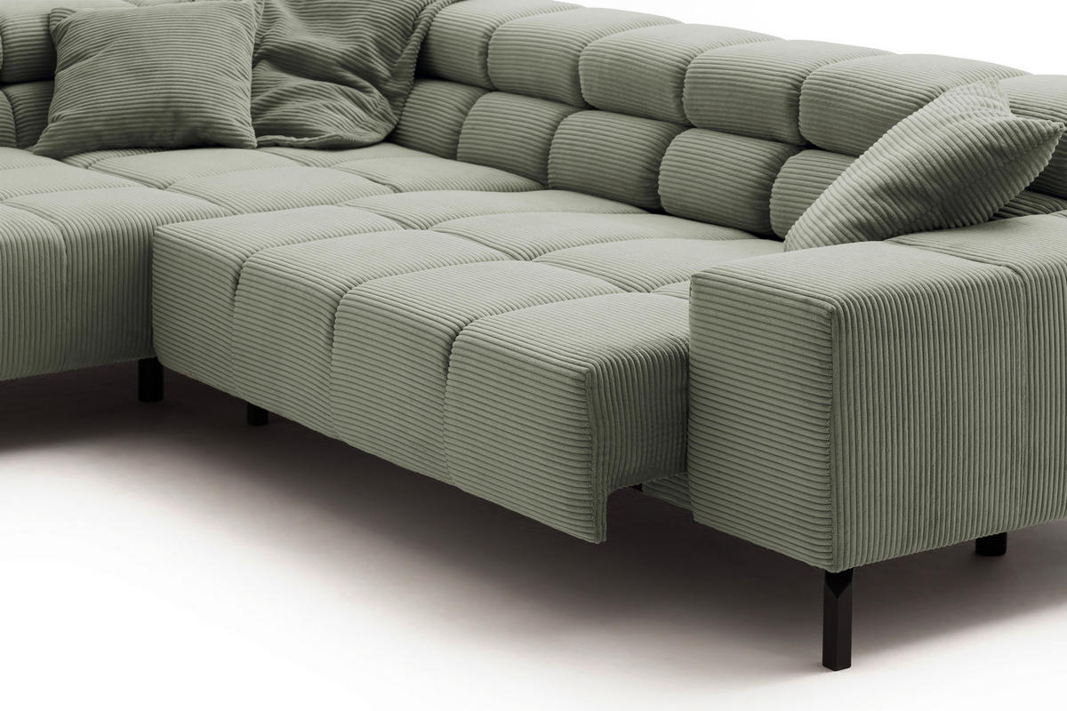 ECKSOFA in Cord Dunkelgrün  - Dunkelgrün/Schwarz, Design, Textil/Metall (216/321cm) - Hom`in