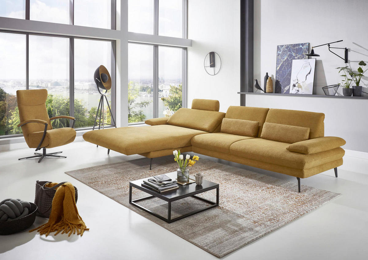 ECKSOFA in Chenille Currygelb  - Currygelb/Schwarz, Design, Textil/Metall (180/310cm) - Dieter Knoll