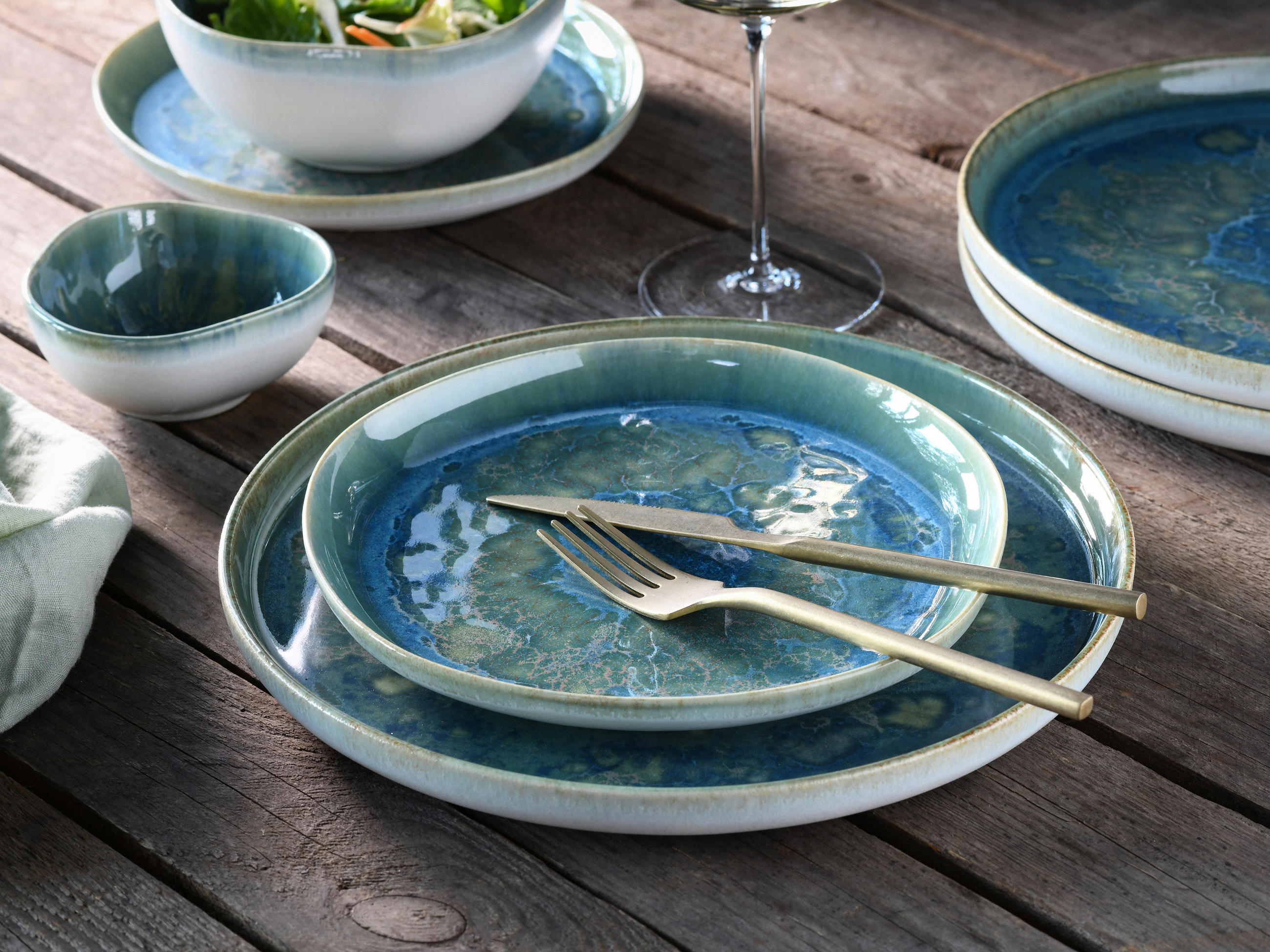 DESSERTTELLERSET YUKI 4-teilig  - Blau/Grün, Basics, Keramik (22cm) - Creatable