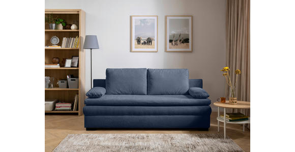 SCHLAFSOFA Struktur Dunkelblau Rückenkissen, Armlehnenkissen, Bettkasten, Schlaffunktion, Rücken echt  - Schwarz/Dunkelblau, KONVENTIONELL, Kunststoff/Textil (195/93/83cm) - Carryhome