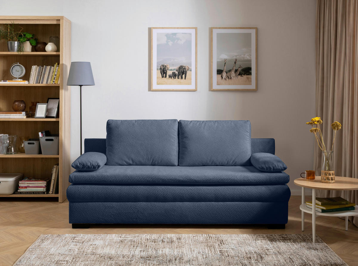 SCHLAFSOFA  mit Liegefunktion, Schlafen auf Sitzhöhe, Rücken echt Struktur Dunkelblau  - Schwarz/Dunkelblau, KONVENTIONELL, Kunststoff/Textil (195/93/83cm) - Carryhome