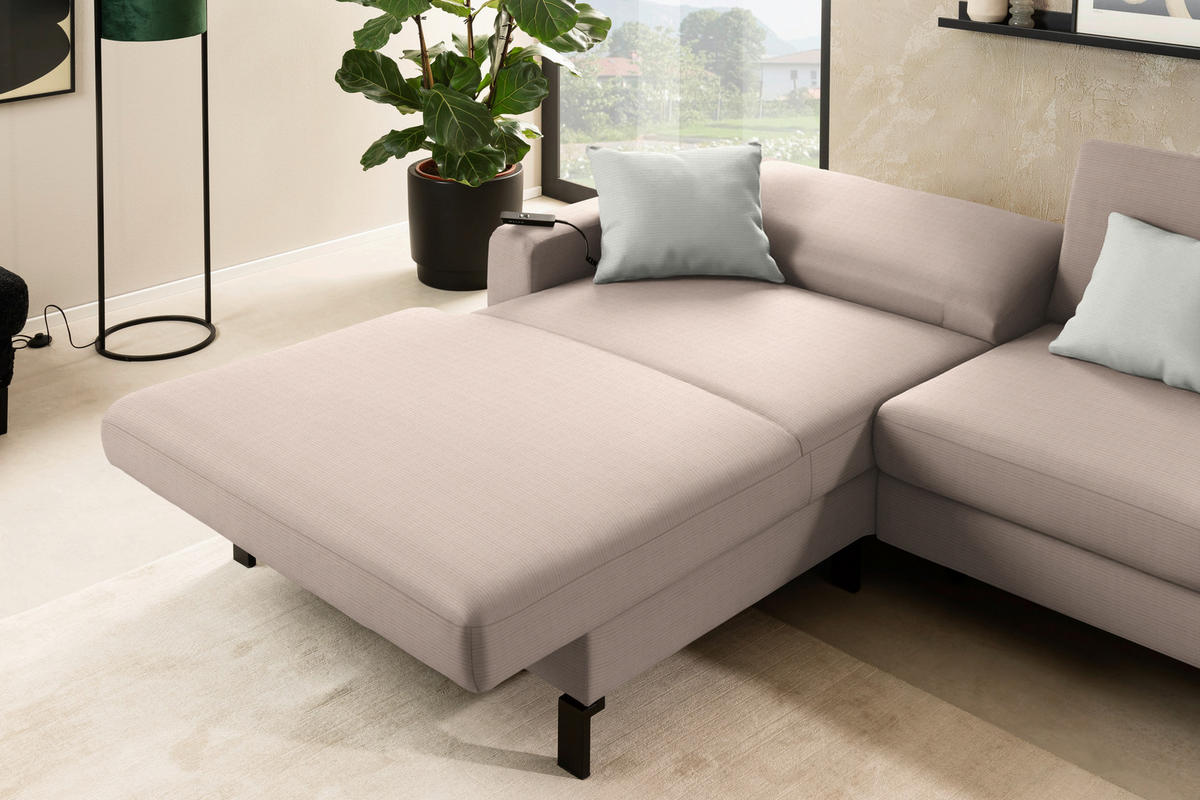 ECKSOFA  in Cord Taupe Rücken echt, Sitztiefenverstellung  185/298 cm  - Taupe/Schwarz, Design, Textil/Metall (185/298cm) - Pure Home Lifestyle