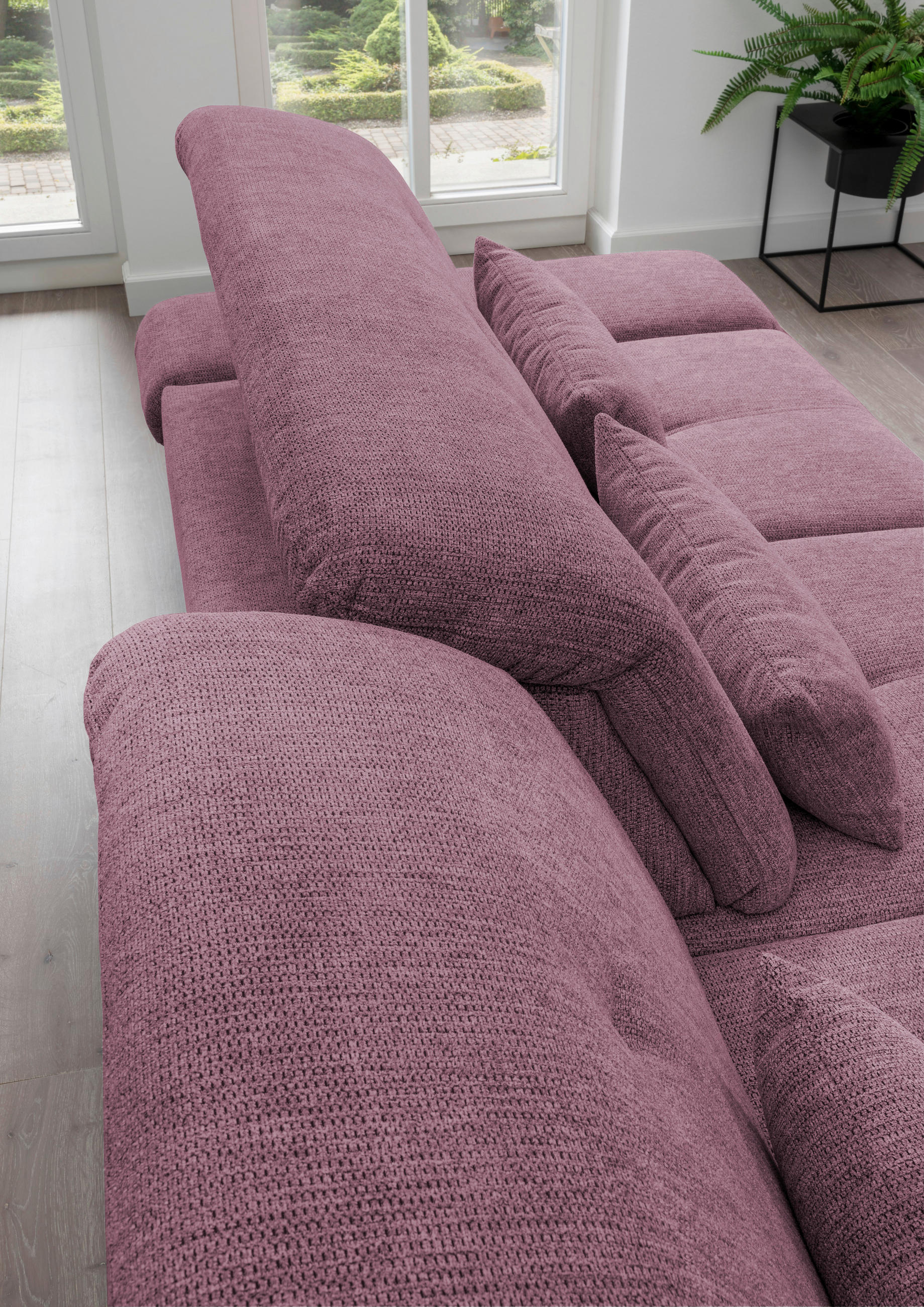 ECKSOFA Brombeere Chenille  - Chromfarben/Brombeere, Design, Textil/Metall (196/86-101/300cm) - Livetastic