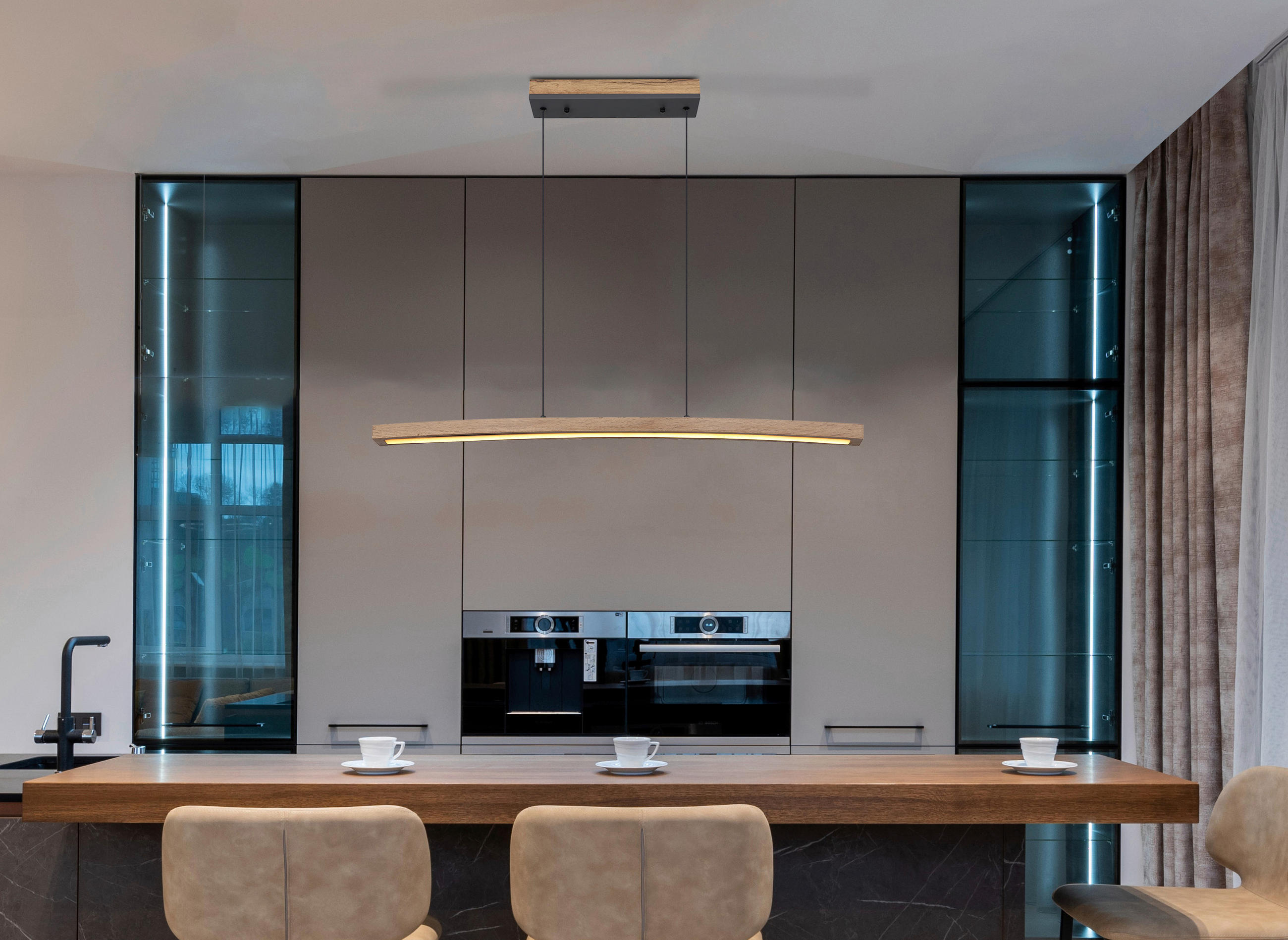 LED LUSTER 100/7/120 cm - opal/tamnobraon, Konvencionalno, metal/pločasti materijal (100/7/120cm)