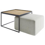 COUCHTISCHSET COLLARE Sets Eiche massiv rechteckig Eichefarben, Hellgrau  - Eichefarben/Hellgrau, Design, Holz/Textil (80/80/39cm) - Novel