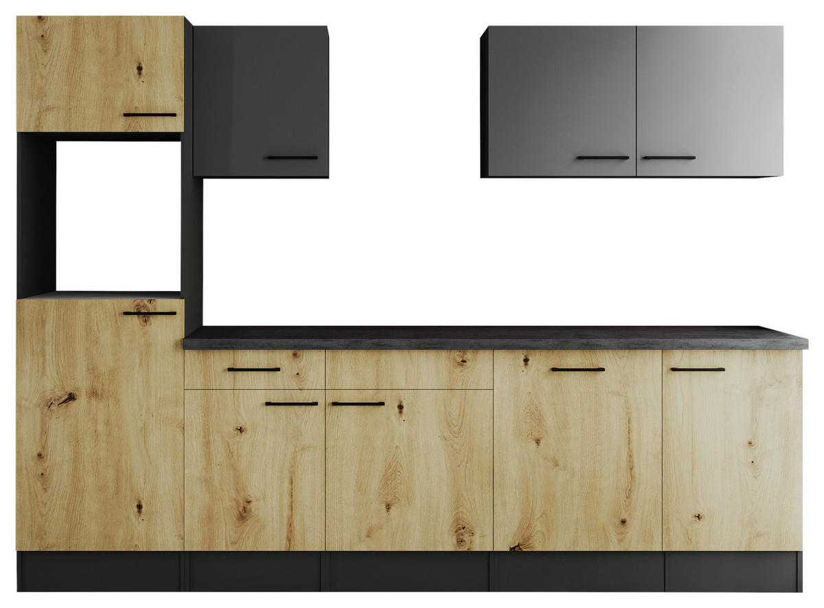 MODULKÖK UTAN VITVAROR 280 cm   i grå, ek Artisan  - svart/grå, Design, metall/trämaterial (280cm) - Respekta