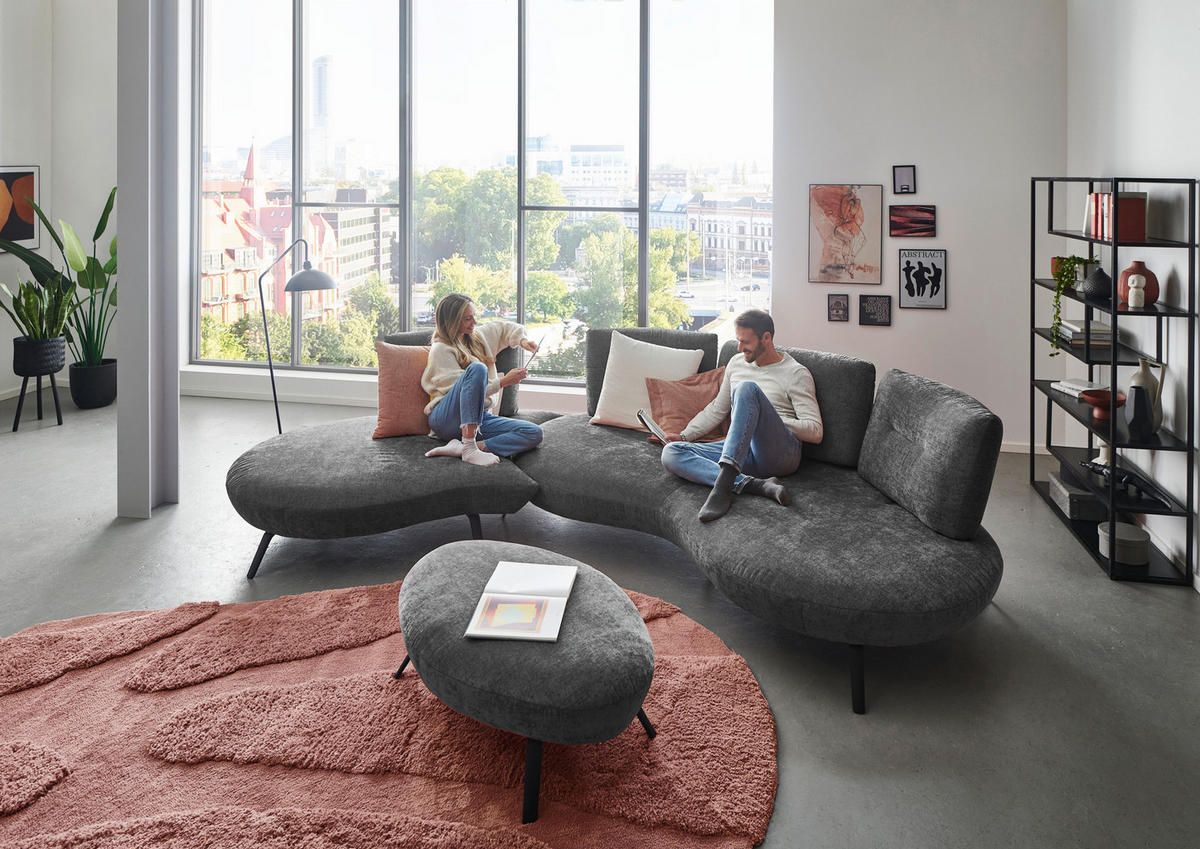 BIGSOFA Flachgewebe Anthrazit  - Anthrazit/Schwarz, Design, Textil/Metall (456/93/138cm) - Moderano