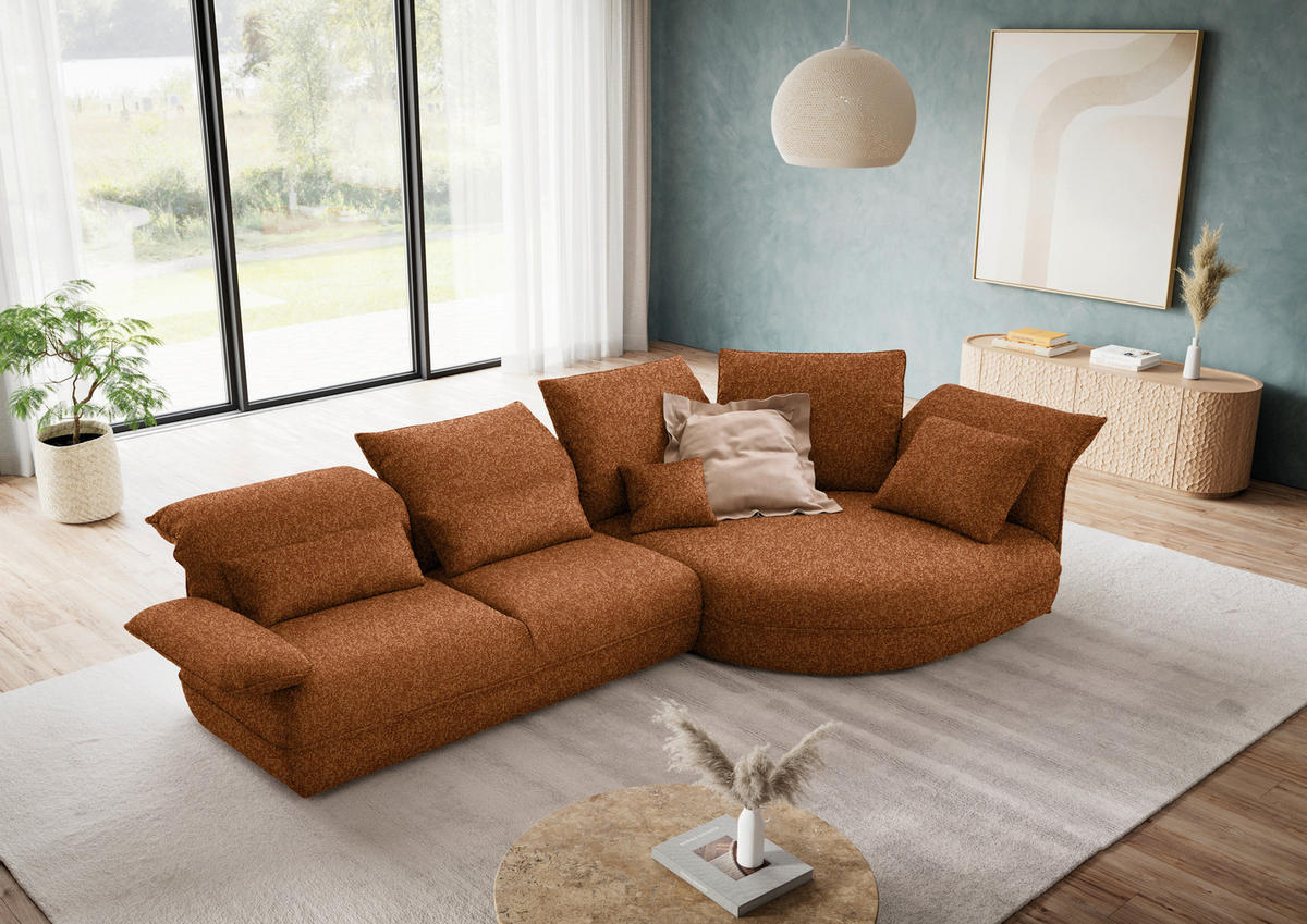 ECKSOFA Chenille Rostfarben  - Rostfarben/Schwarz, Design, Kunststoff/Textil (343/154cm) - Koinor