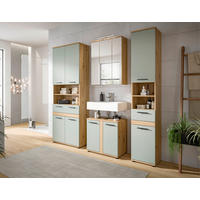 BADEZIMMER 5-teilig  in 195 cm  - Salbeigrün/Schwarz, Trend, Glas/Holzwerkstoff (195cm) - MID.YOU