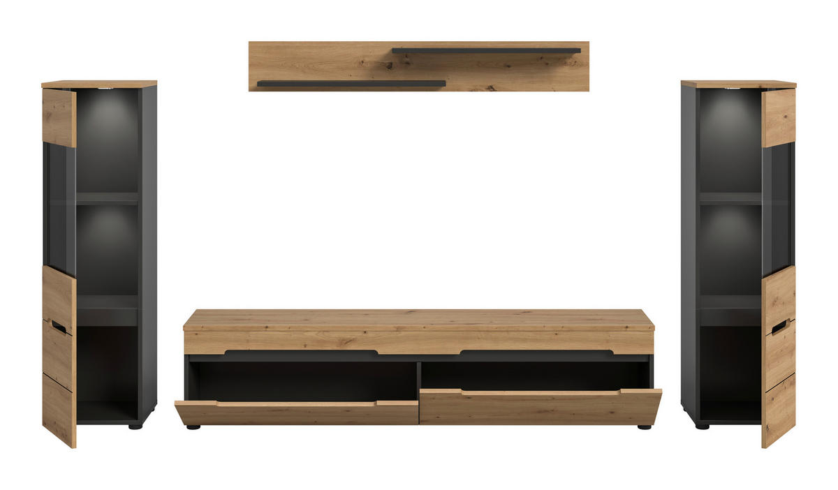 OBÝVACÍ STĚNA dub artisan - černá/dub artisan, Design, kompozitní dřevo/plast (272/141/33cm) - Livetastic