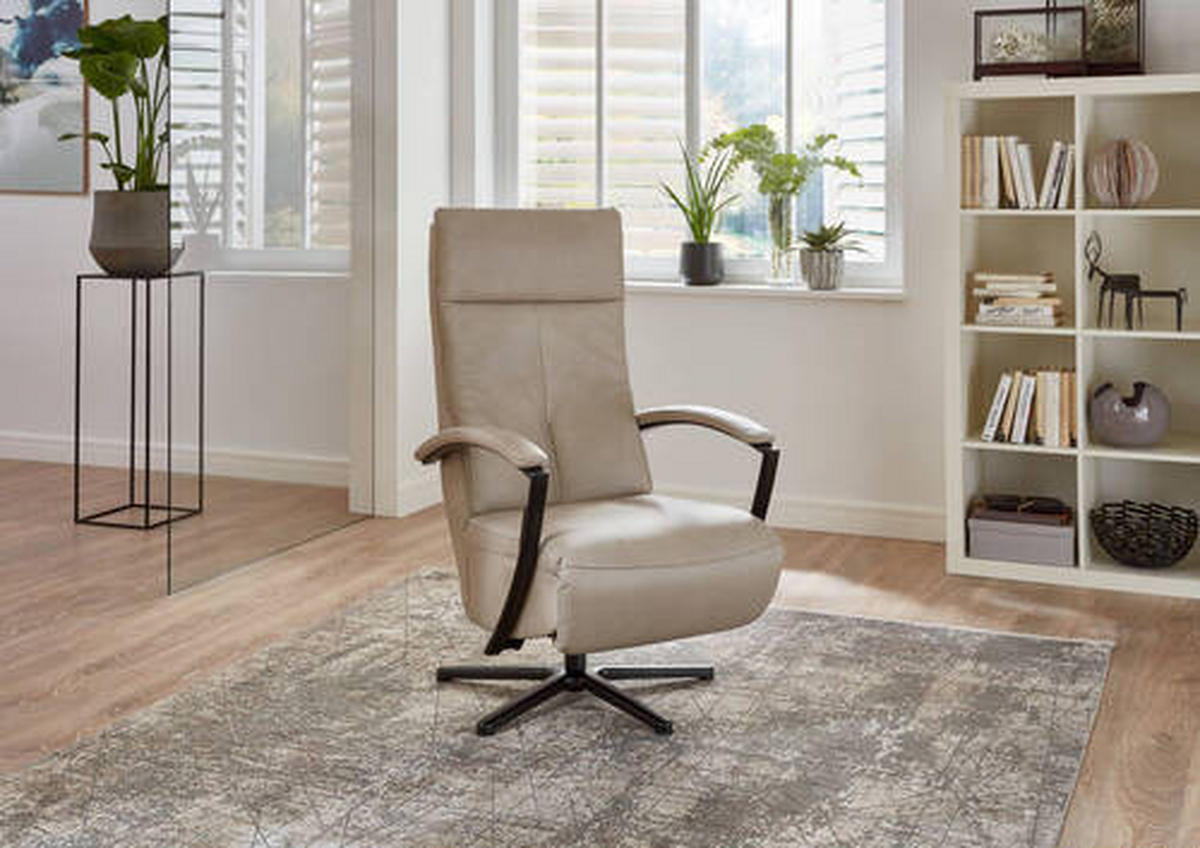 RELAXSESSEL in Leder Beige  - Beige/Schwarz, Design, Leder/Metall (76/112/83cm) - Beldomo Speed