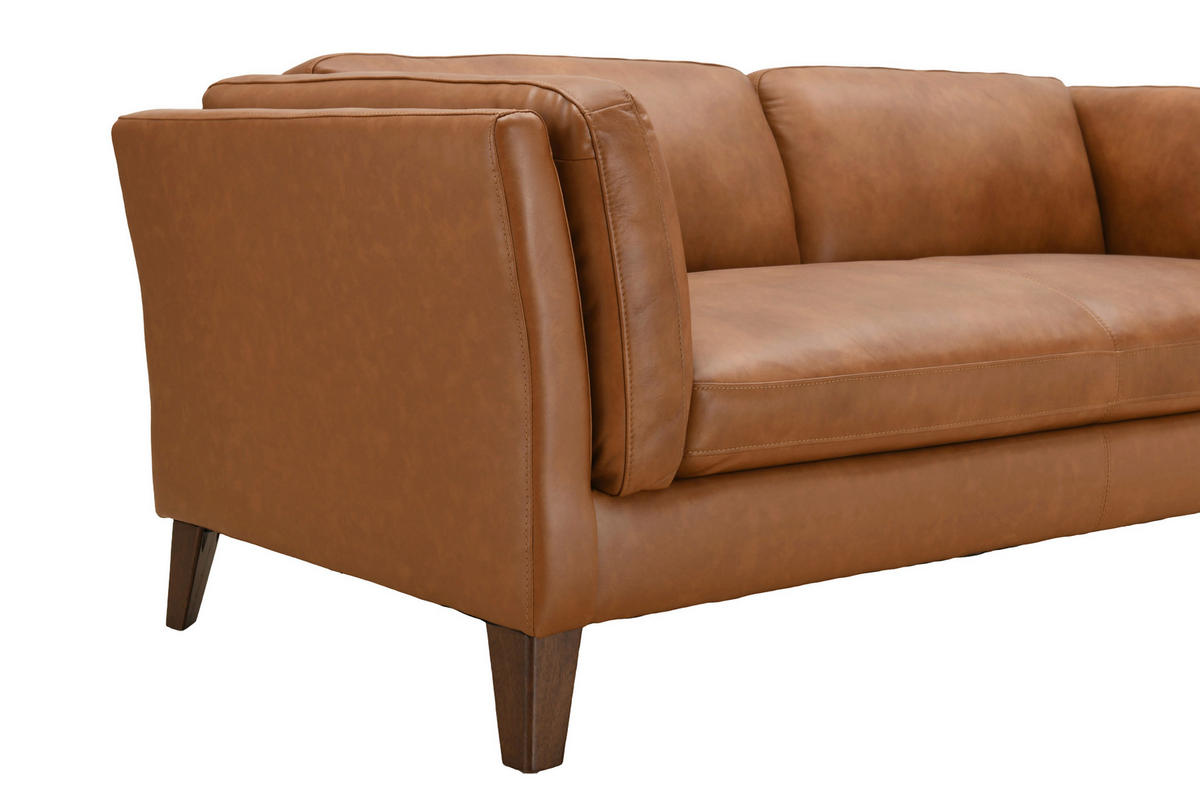 ECKSOFA SERA Cognac Echtleder Lederlook  - Cognac/Dunkelbraun, Design, Leder/Holz (235/194cm) - Livetastic