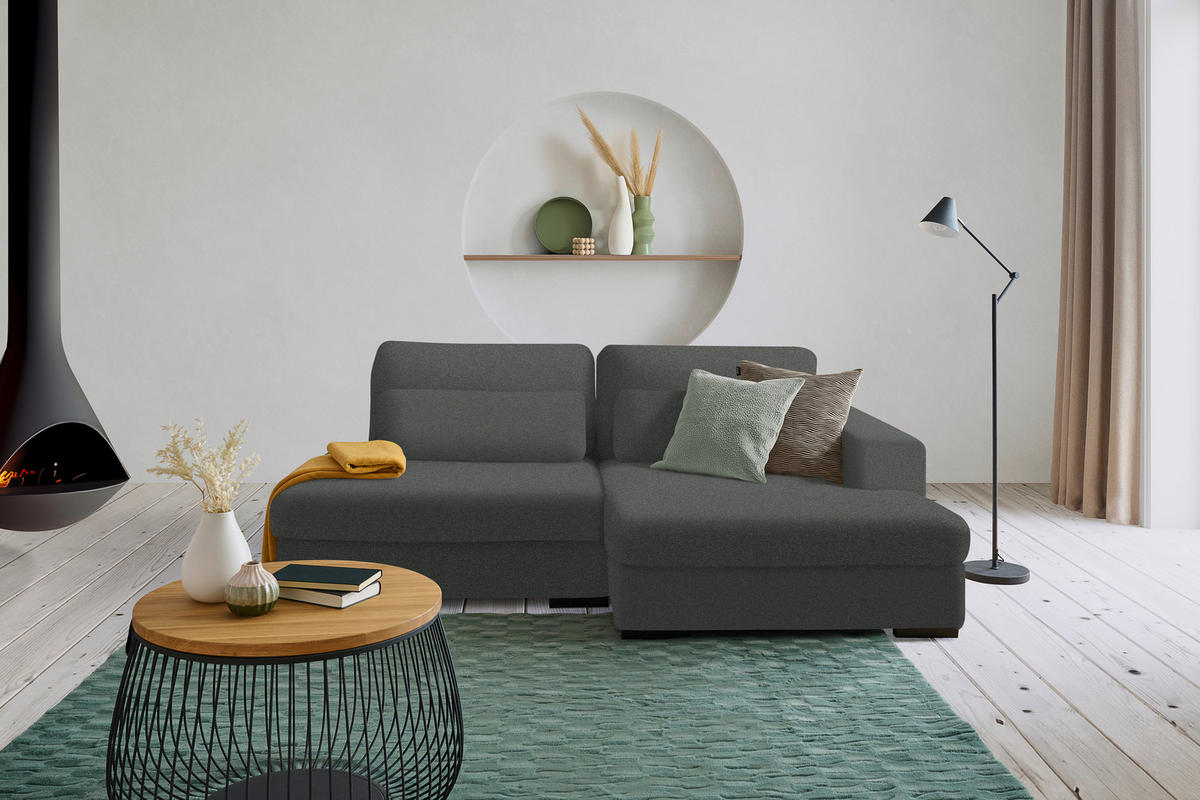 ECKSOFA in Chenille Anthrazit  - Anthrazit/Schwarz, Design, Kunststoff/Textil (223/158cm) - Lomoco