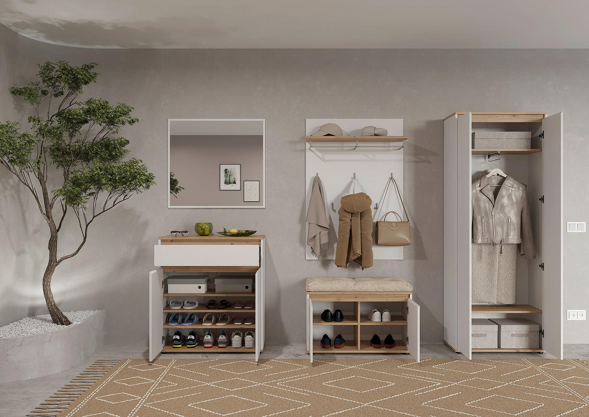 GARDEROBE  in 263,5/193/41,4 cm  - Weiß/Eiche Artisan, MODERN, Holzwerkstoff (263,5/193/41,4cm) - Carryhome