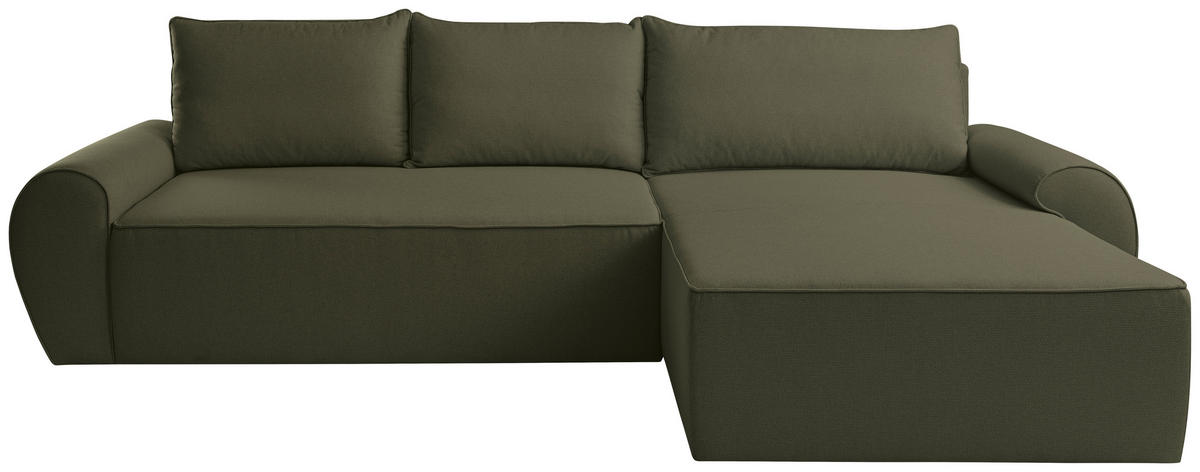 ECKSOFA Flachgewebe Olivgrün  - Schwarz/Olivgrün, Konventionell, Kunststoff/Textil (292/173cm) - Carryhome