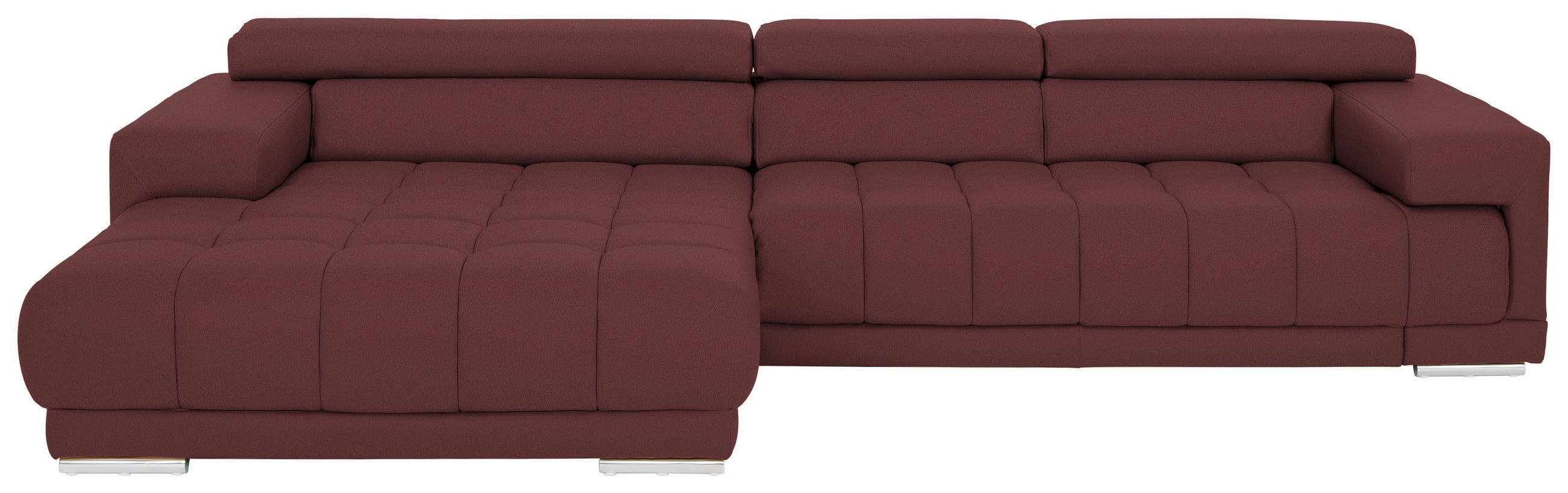 ECKSOFA  in Echtleder Brombeere Kopfteilverstellung  190/330 cm  - Chromfarben/Brombeere, Design, Leder/Metall (190/330cm) - Beldomo Speed