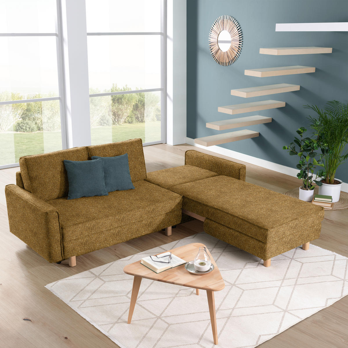 ECKSOFA  in Mikrovelours Senfgelb  237/170 cm  - Eichefarben/Senfgelb, KONVENTIONELL, Holz/Textil (237/170cm) - Sedda