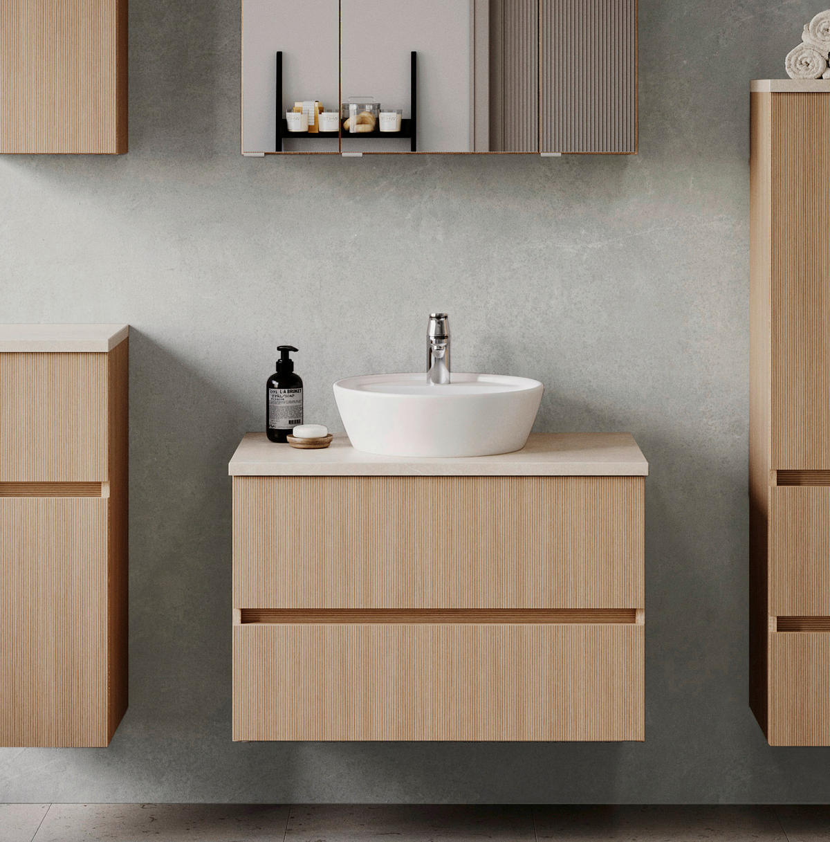 WASCHTISCHKOMBI 80 cm  - Sandfarben/Eichefarben, KONVENTIONELL, Keramik/Holzwerkstoff (80cm) - Xora
