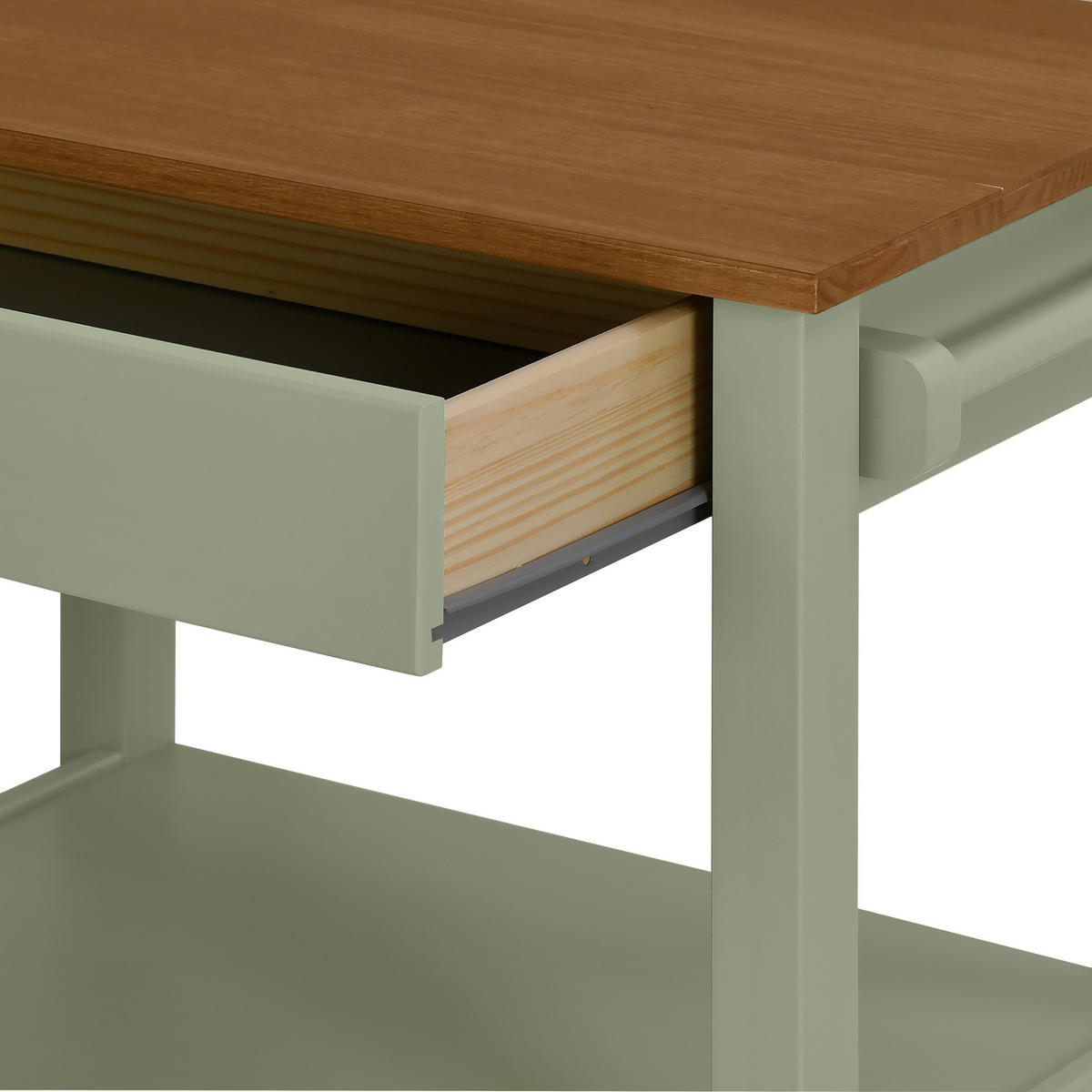 SERVIERWAGEN Pinie massiv Braun, Olivgrün  - Zinkfarben/Olivgrün, MODERN, Holz/Kunststoff (65/90,6/40cm) - Livetastic