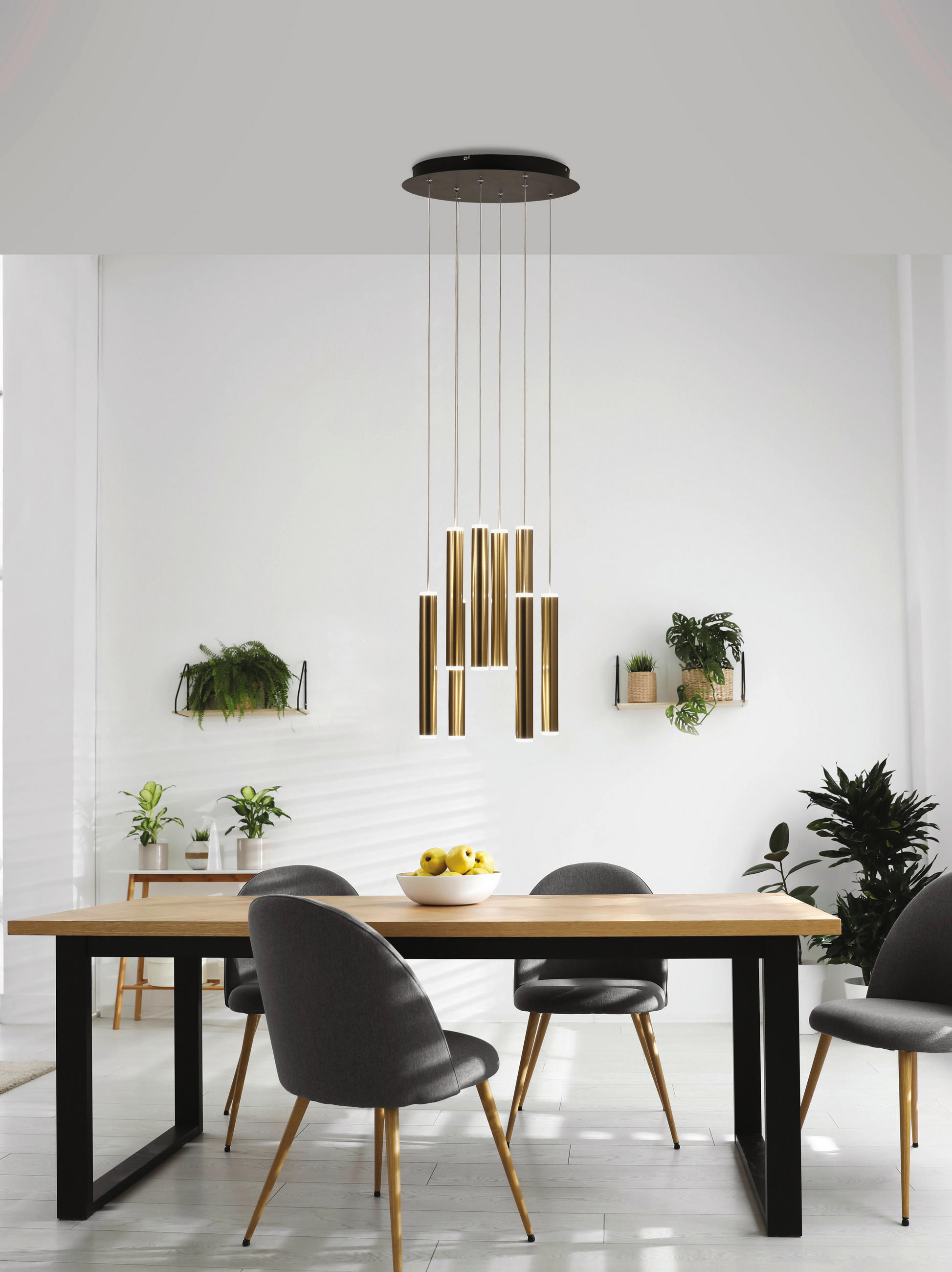 LED-PENDELLEUCHTE Prado 40/200 cm   - Messingfarben/Schwarz, Design, Metall (40/200cm) - Fabas Luce