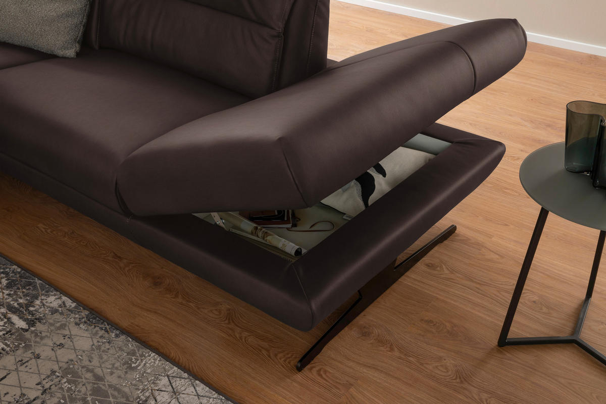 ECKSOFA Dunkelbraun Echtleder  - Dunkelbraun/Schwarz, Design, Leder/Metall (286/258cm) - Schöner Wohnen