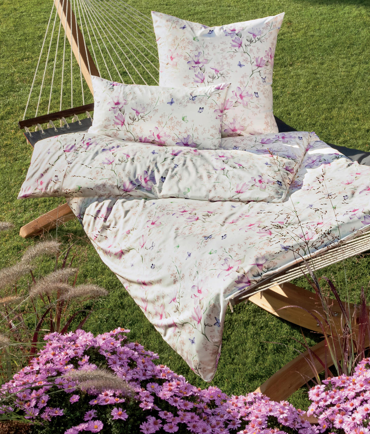 BETTWÄSCHE Milano Makosatin 155/220 cm  - Salbeigrün/Lila, Basics, Textil (155/220cm) - Janine