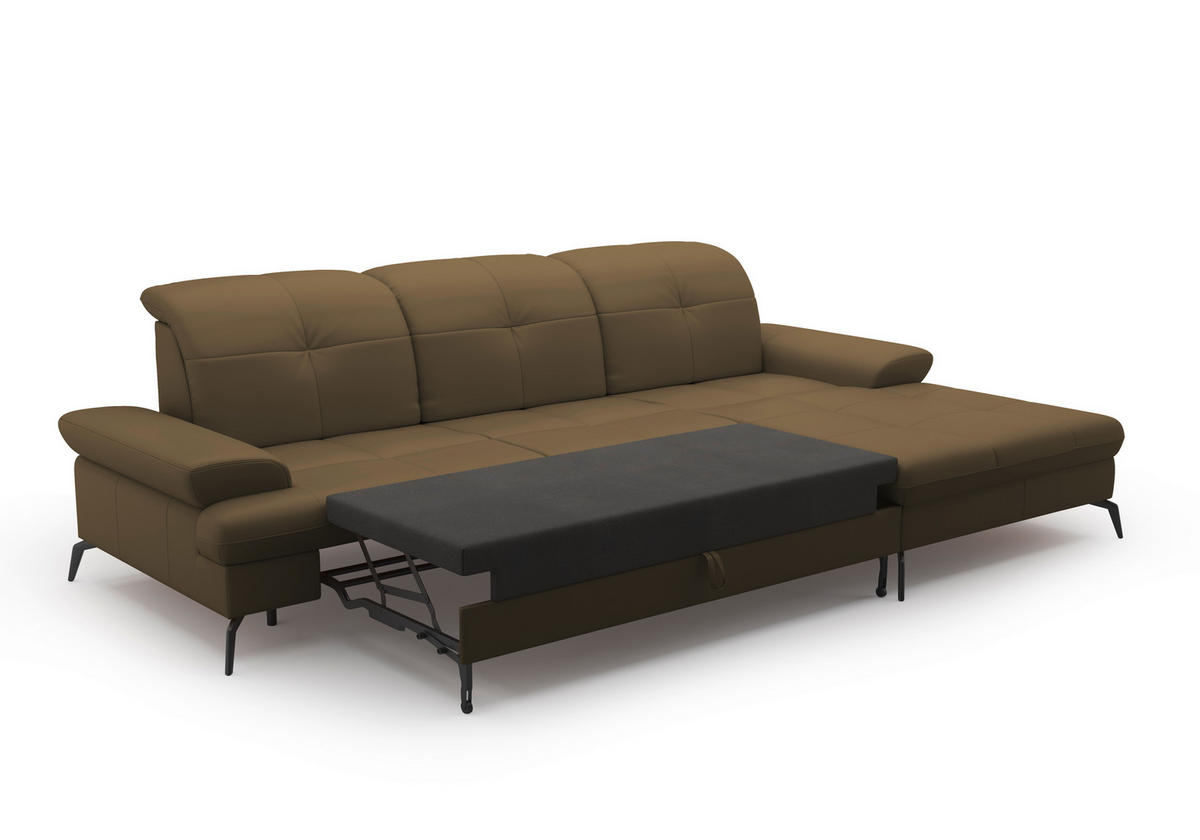 Freisteller von Sit & More ECKSOFA Olivgrün Kombination Echtleder/Stoff Vliesstoff.