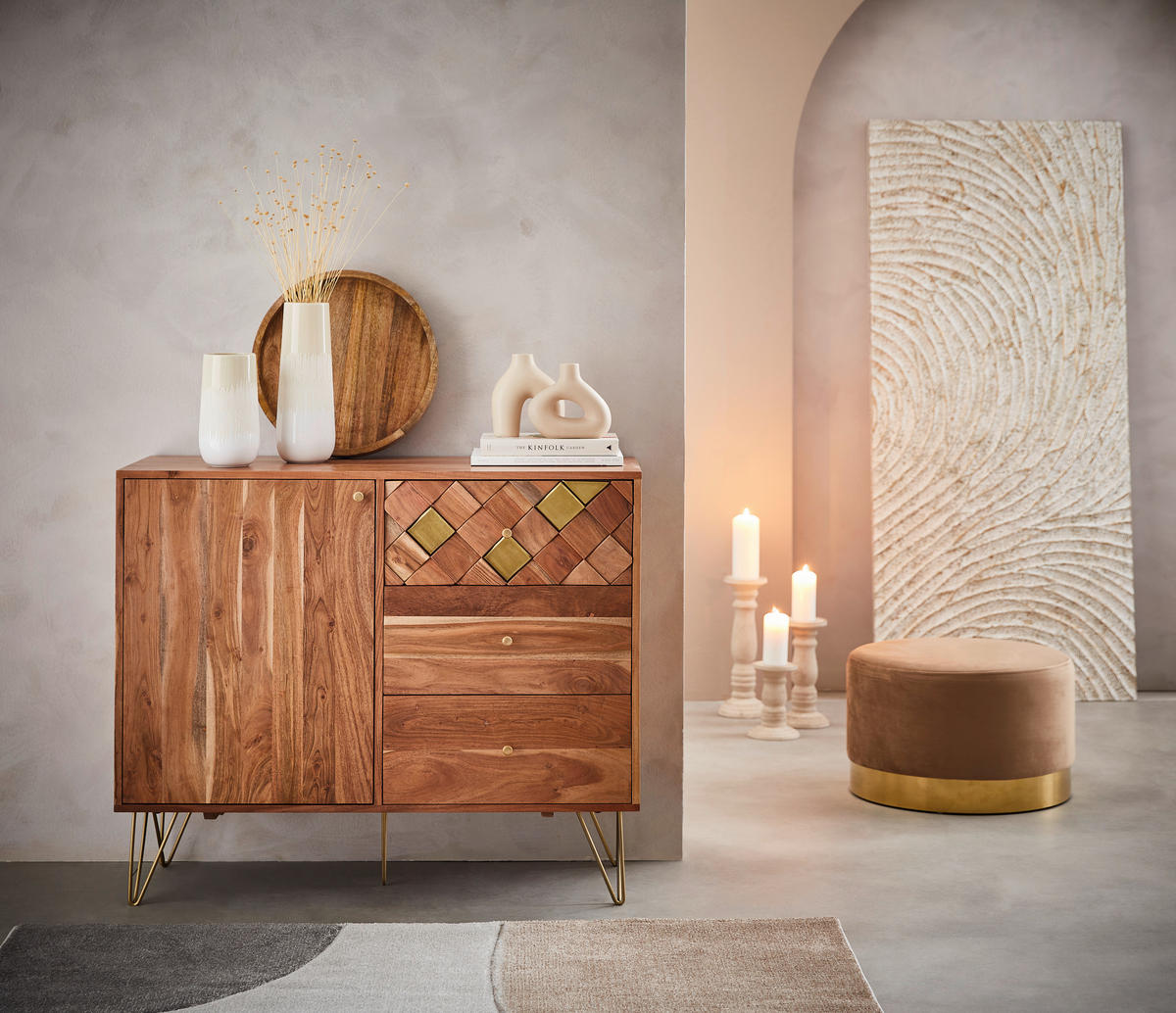 KOMMODE 105/88/40 cm  in Akaziefarben, Bronzefarben  - Bronzefarben/Akaziefarben, Trend, Holz/Metall (105/88/40cm) - Ambia Home