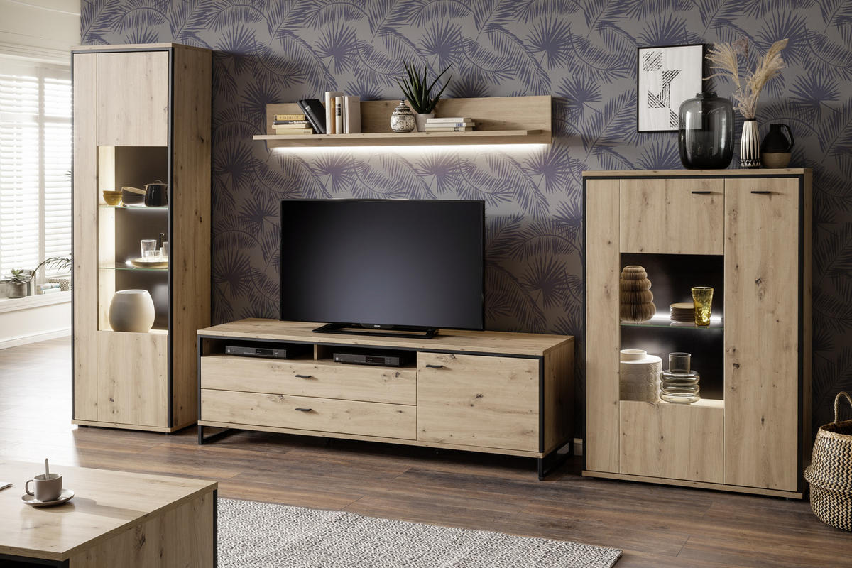 MEDIABÄNK i antracit, ekfärgad  - antracit/ekfärgad, Design, metall/trämaterial (183/60/50cm) - MID.YOU