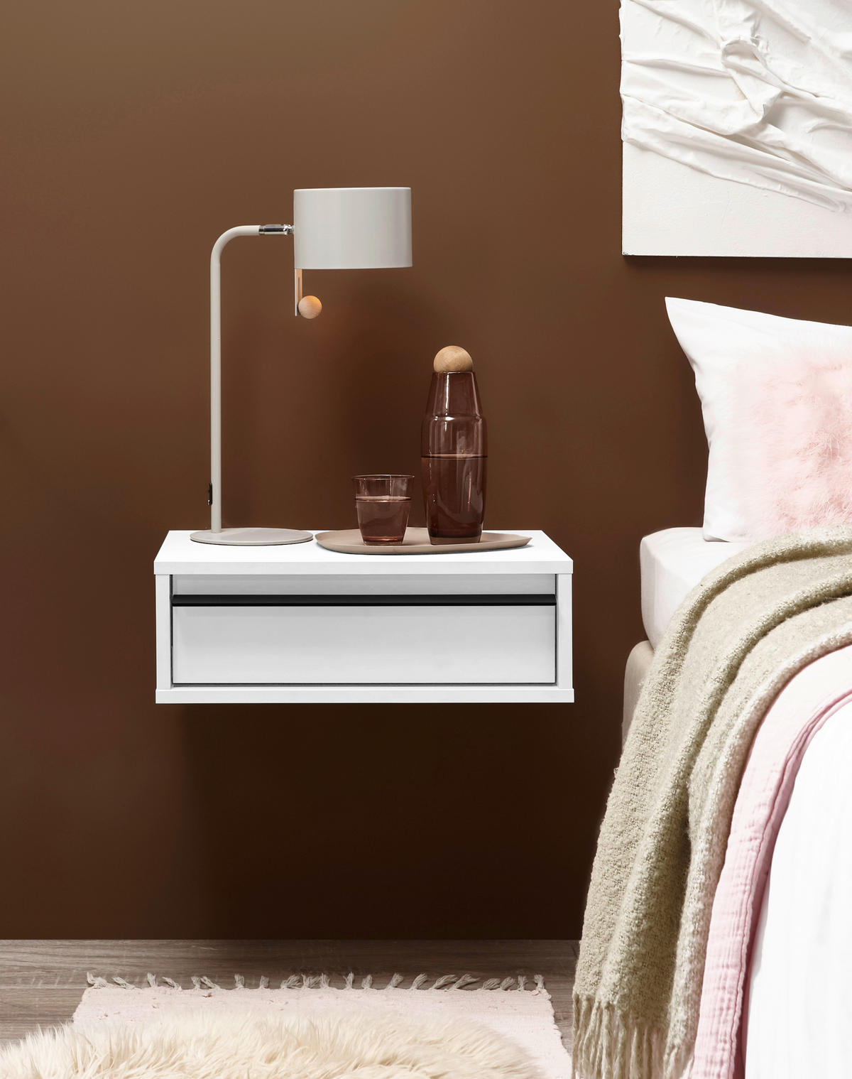 NACHTSCHRANK 50/17/34 cm  - Schwarz/Weiß, KONVENTIONELL, Holzwerkstoff/Metall (50/17/34cm) - Chameo