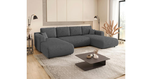 Wohnlandschaft inkl. Funktion Dunkelgrau Cord  - Dunkelgrau/Schwarz, KONVENTIONELL, Textil (200/360/200cm) - Xora